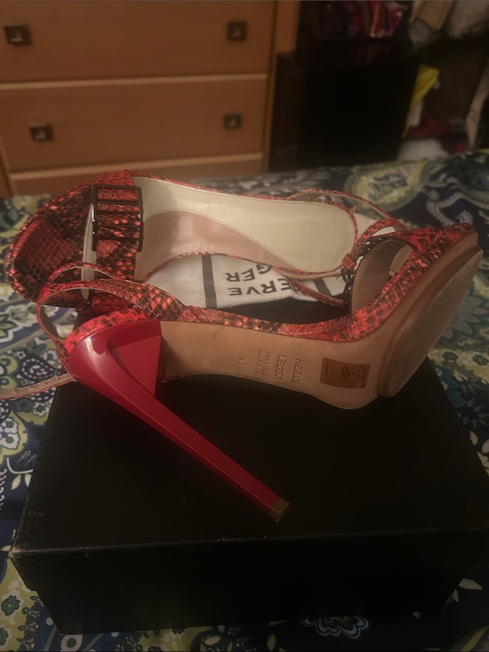 Herve Leger Red Snake-Print Stiletto Sandals - Picture 8 of 15